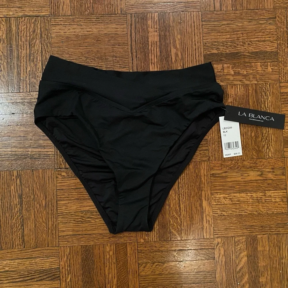 La Blanca Island Goddess Crossover High Waist Bottom - Black